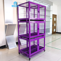 OSCAT Équipement vétérinaire réutilisable, chenil pour chien avec séparateur, cages empilables pour chiens avec plateau et porte d'alimentation (acier inoxydable)