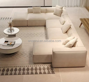 Juego de Sofás Modulares Italianos - Sofá Esquinero Tapizado <span class=keywords><strong>en</strong></span> Tela de Pana con Esponja - Sofá Moderno de Lujo para Sala de Estar sin Marco - Product Image 2