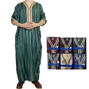 Jubah d'hiver pour hommes musulmans, respirant, en polyester épais, vêtements arabes islamiques, robe brodée, caftan de style marocain, Thobe - Product Image 1