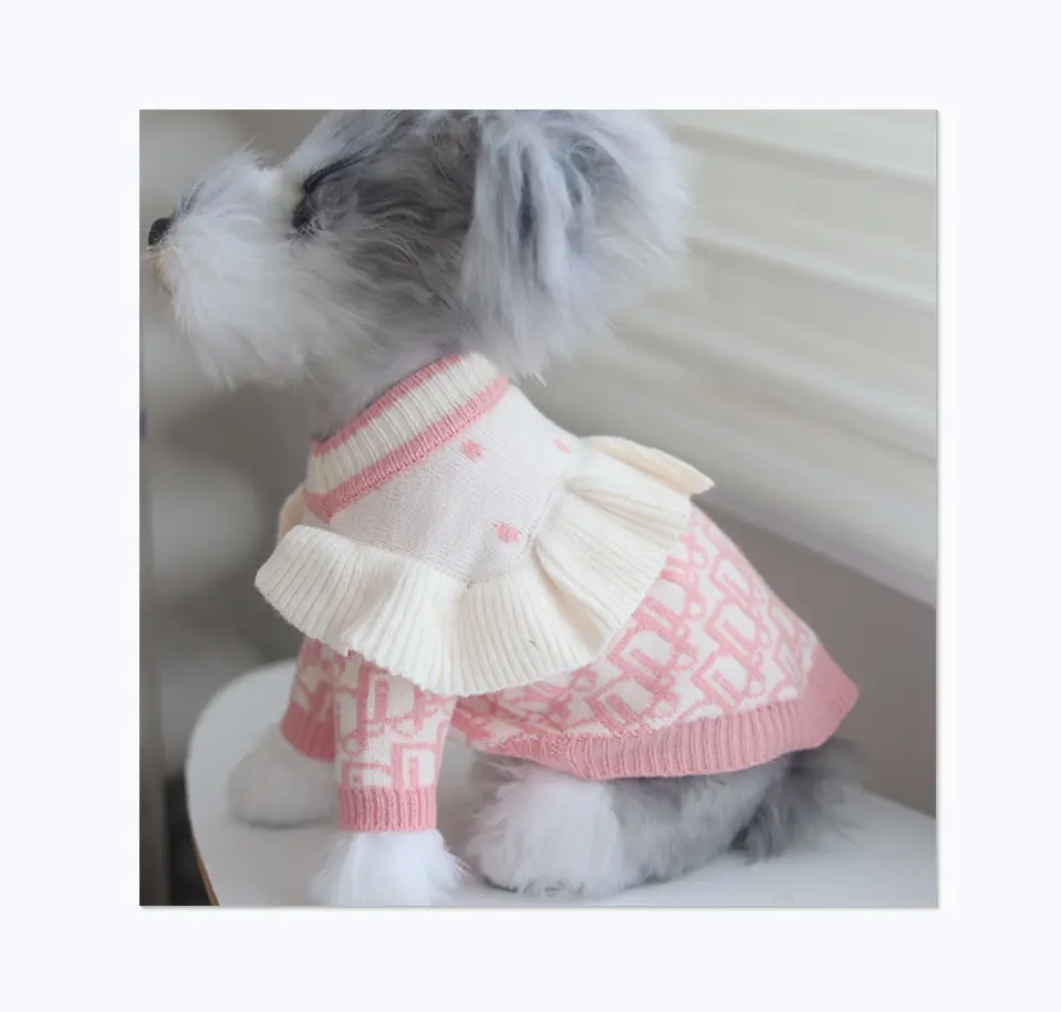 Japanese And Korean Style Super Cute Pink Ruffled Pet Sweater Puppy Dog Clothes Brand