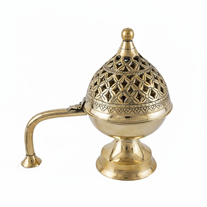 Quemador de incienso árabe de latón de estilo antiguo, incensario árabe de Oriente Medio, mango de madera, oferta al por mayor - Product Image 1