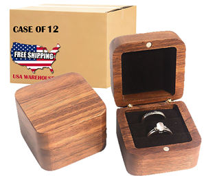 ABD Deposu Toptan 12'li Paket Ceviz Ağacı Yüzük Kutusu 2 Bölmeli Nişan Yüzüğü Kutusu Lazer Gravür İçin Boş - Product Image 1