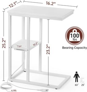 Tavolino Laterale con Porte USB e Prese per Ricarica, Vassoio <span class=keywords><strong>TV</strong></span> Scorrevole Sotto il Divano, Tavolino a C per Spazi Ristretti - Product Image 2