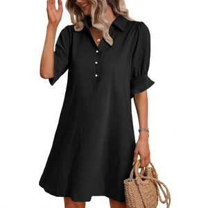 Camicia europea americana abito da donna largo Casual tinta unita mezza manica <span class=keywords><strong>a</strong></span> linea Mini abito da spiaggia - Product Image 3