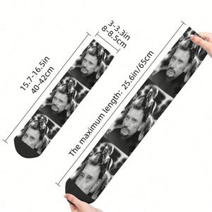 Chaussettes personnalisées rétro rock Johnny Hallyday pour un style chaud et tendance, chaussettes fantaisie du chanteur français - Product Image 3