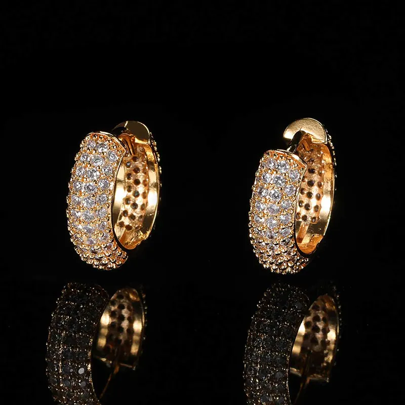 hip hop Jewelry Wholesale hoops Ear Stud Copper Inlaid zircon jewelry 18k gold plated Round earrings for women mens