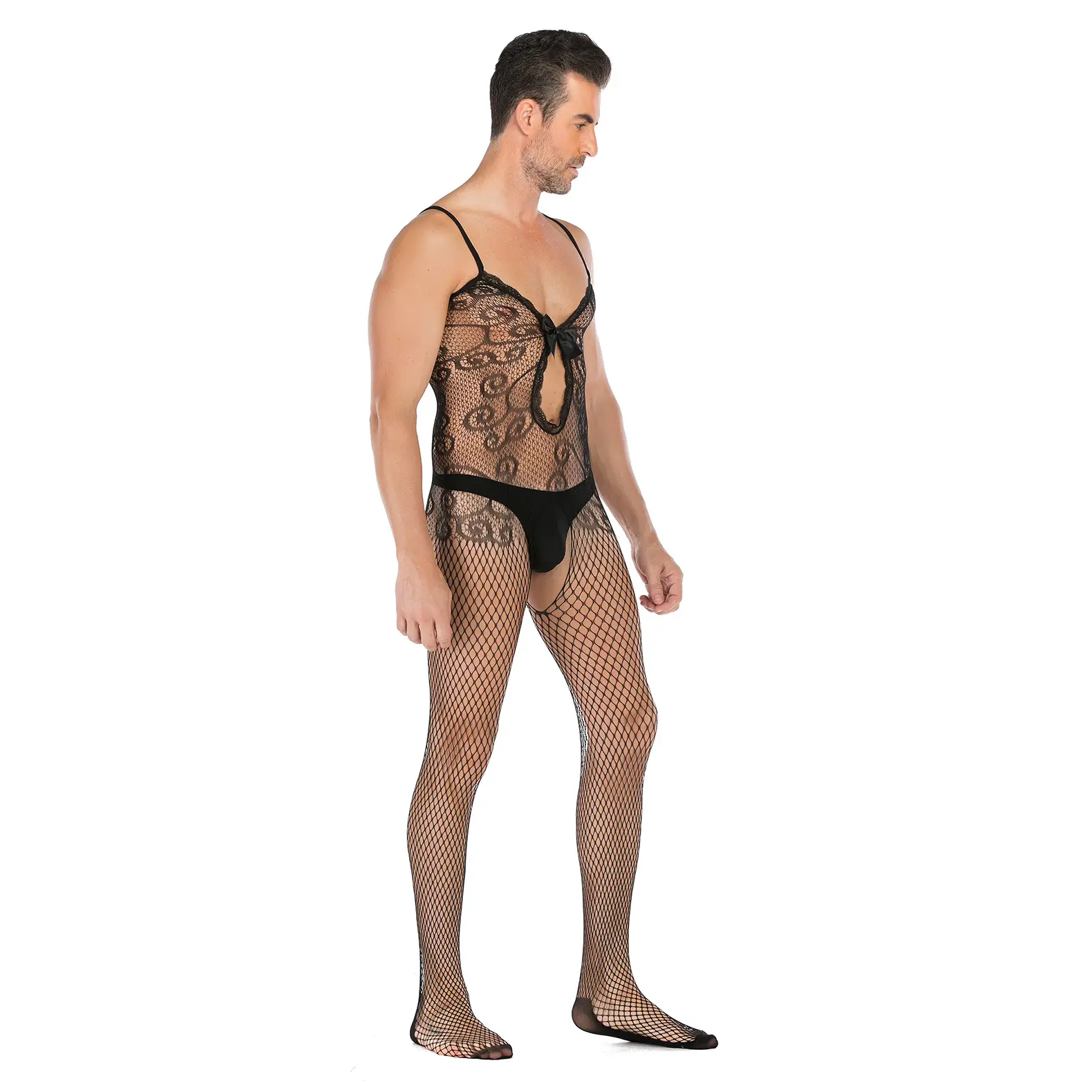 Sexy Man Mouwloze Bodysuit Met Strik Open Kruis Mannen Body Stocking Bodystocking