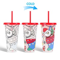 Nouvelle Arrivée 2026 en Stock : Tasse de Noël 24oz en PP à Changement de Couleur avec Couvercle et Paille pour Cadeau Promotionnel de Fêtes