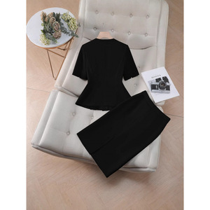 Women's Single Breasted Short Sleeve <b>Blazer</b> Skirt <b>Set</b> Worsted Anti Wrinkle Office Lady Commute YSY6612 - Product Image 2