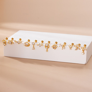 POENNIS Mini Crystal zircone CZ Leaf Circle cartilagine Tragus orecchini in acciaio inossidabile CZ Ear Bone Piercing Stud Earring - Product Image 5