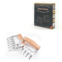 Ensemble de 2 griffes coréennes pour déchiqueter la viande - Pattes de porc en bois et acier inoxydable pour barbecue, idéales pour déchiqueter et découper sur grill à gaz