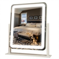 Miroir de maquillage à LED avec cadre en métal, écran tactile, éclairage à 3 couleurs, intensité réglable, 10x, 12,6 pouces, finition argentée