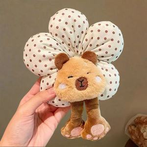 Élastique à cheveux motif fleur de dessin animé avec tête d'animal en peluche, couleur aléatoire, accessoire capillaire décontracté - Product Image 2