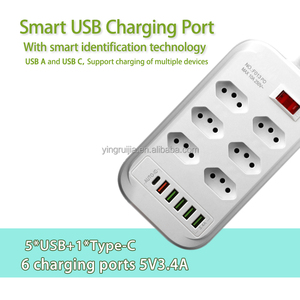 Bán hàng nóng bảo vệ quá tải Brazil Power Strip,6 cửa hàng Ổ cắm điện với USB một và USB C Cổng, đa cổng Adapter Ổ Cắm - Product Image 5