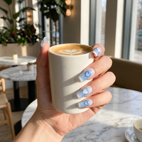 Faux ongles à presser bleu ombré, forme cœur et French manucure, longs, forme cercueil, réutilisables, 24 pièces