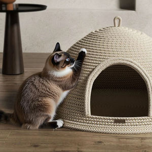Minimalist Round Cat <b>Bed</b> <b>Cave</b> Solid Color Linen Breathable Indoor Pet House for Cats Removable Washable All Seasons - Product Image 4
