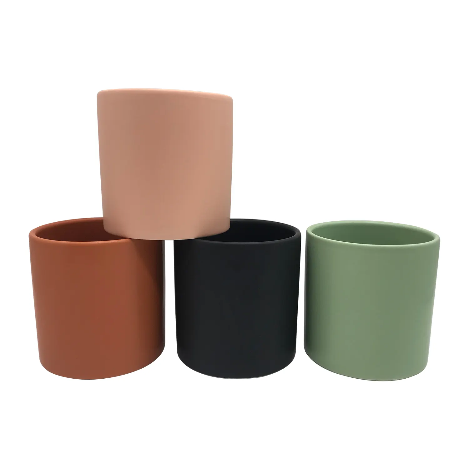 Custom Nordic Cylinder Small Luxury Decorative Matte Color Empty Geometric Ceramic Candle Vessel Candle Jar