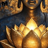 Tableau mural en toile Bouddha très populaire, peinture à l'huile faite à la main Bouddha Lotus texture 3D encadrée, décoration murale religieuse pour salon et maison
