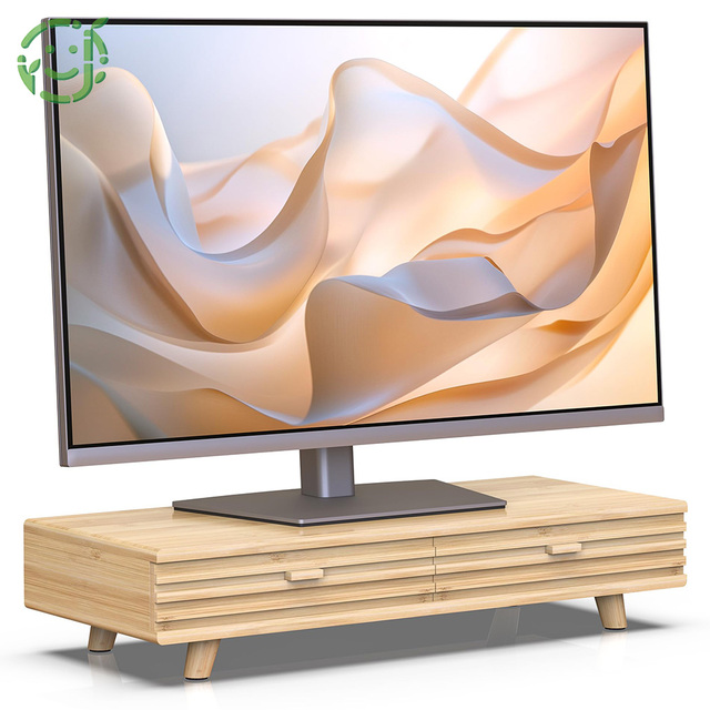 JQ Adjustable Pc and Laptop 34 Inch Wooden Dual Desk Wood Stand Speakers Stands Rack Triple Monitor Mount Monitor Mount
