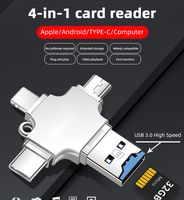 Lecteur de cartes métallique multifonctionnel 4-en-1 avec garantie d'un an, compatible avec les téléphones Android, adaptateur d'interface USB Type-C