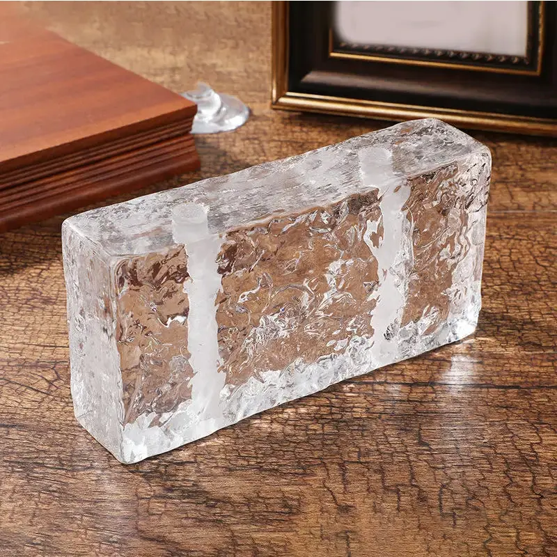 Reflective acrylic look glass solid brick new style robust art glass with holes rectangular Reflective solid glass block