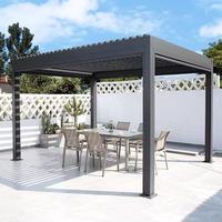 Gazebo élégant en alliage d'aluminium noir avec toit à lames motorisées imperméables pour patio, véranda, terrasse extérieure, pavillon
