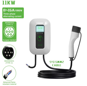 เครื่องชาร์จรถยนต์ไฟฟ้าแบบสามเฟส AC พร้อมจอ LCD อัจฉริยะ RFID กำลังไฟ 11KW ชนิด EU Type 2 380V 8-16A ปรับได้ สำหรับใช้ในโรงจอดรถบ้านพักตากอากาศในยุโรป - Product Image 1