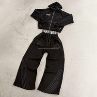 Ensemble de survêtement unisexe personnalisé avec impression sérigraphique, comprenant un sweat à capuche zippé épais et un pantalon de survêtement à double taille