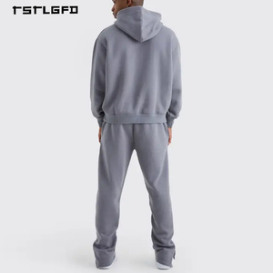 Ensemble 2 pièces décontracté pour homme, sweat à capuche et pantalon de survêtement vintage en tissu recyclé GRS, imprimé strass, toucher doux, pour l'hiver - Product Image 4