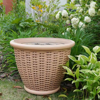 Pots de fleurs minimalistes en plastique effet rotin de luxe, style ferme, avec plateaux amovibles et trous de drainage pour auto-arrosage, pour utilisation au sol