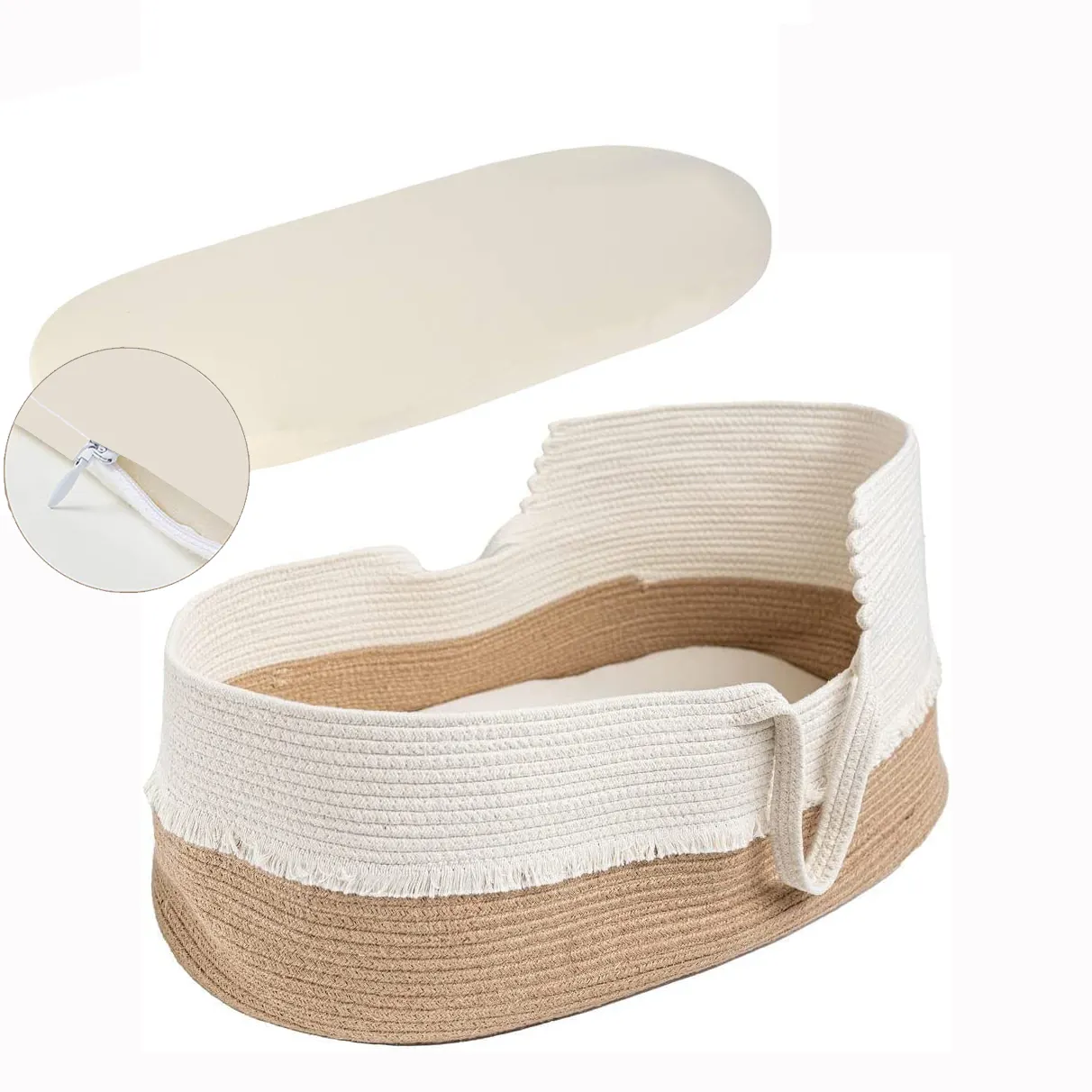 Cesta plegable hecha a mano para cambio de bebé, cuerda de 100% algodón Natural, con almohadilla de espuma gruesa y cubierta de cambio impermeable para niños