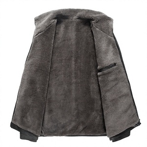 Chaqueta de Cuero para Hombre, Estilo Urbano, Forro Sherpa, Cierre de Cremallera, Corte Regular, Cuello Alto, Resistente al Viento, Ropa de Invierno - Product Image 3
