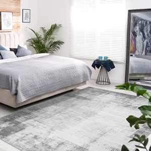 Modern Abstract Grey Washable Polyester Woven Area Rug Non Slip TPE <b>Rubber</b> Back Reinforced <b>Edges</b> Stain Resistant Thin Low Pile - Product Image 3