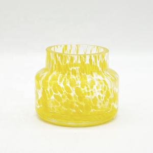HONGYU Modern Style 200g Blue Yellow Confetti Scented <strong>Glass</strong> <strong>Candle</strong> <strong>Holder</strong> with Metal Stop Home Use Lanterns for Christmas - Product Image 1