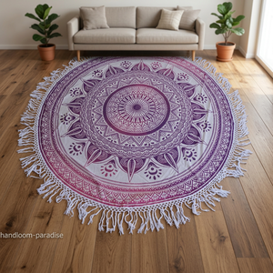 Tapiz Mandala Bohemio Redondo, Decoración de Pared con Flecos Degradados en Morado - Product Image 6
