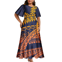 Robe longue élégante à manches évasées de conception tribale polynésienne personnalisée imprimée Samoan Puletasi vêtements pour femmes robe grande taille 2024