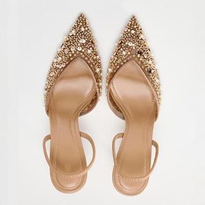 Zapatos DEleventh ZA con Adornos de Cuentas, Parte Superior de Malla, Tacón de Aguja de Perfil Bajo y Punta Puntiaguda, Estilo Mules - Product Image 4