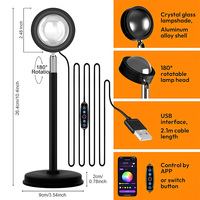Projecteur Lampe Coucher de Soleil Noir Moderne avec Contrôle par APP - 21 Couleurs LED Changeantes, Éclairage Photo Réglable à 180° pour Décoration Salle de Bain et Chambre
