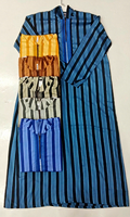Qamis rayé à capuche pour homme avec broderie, Jubbah Thobe, vêtements islamiques, robes à manches longues, longue tunique musulmane avec chapeau