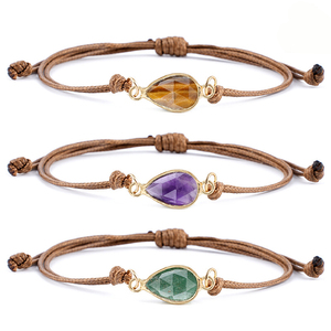 Bracelet en cristal naturel à double facettes, ajustable, tressé à la main, avec pierres brutes, protection énergétique, bracelet en pierre de guérison - Product Image 3