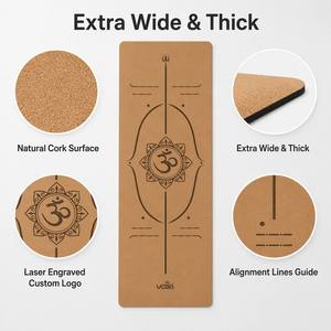 Tapis de yoga extra large en liège naturel de 5 mm d'épaisseur avec logo personnalisé gravé au laser, lignes d'alignement, respectueux de l'environnement, OEM, épaissi - Product Image 5