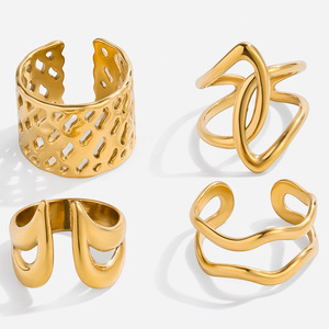 Geometric Gold <b>Titanium</b> Steel <b>Ring</b> For Women Elegant Fashion Jewelry Gift Occasion Stainless Steel <b>Ring</b> Set - Product Image 1