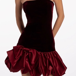 Women's Elegant Deep Velvet <b>Mini</b> Dress High Quality Casual Strapless Velvet Bodycon Dress with Satin <b>Bubble</b> Hem Women Dress - Product Image 4