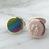 Mini miroir de maquillage bling double face personnalisé miroir de poche pour maquillage avec strass en cristal