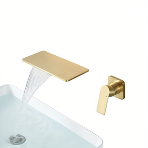 Grifo de Lavabo de Diseño Cascada, Monomando, de Latón Dorado, para Montaje en Encimera - Product Image 1