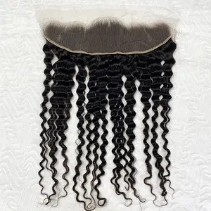 Foris 100 Unprocessed Raw Indian Hair Weaves With Deep Curly 13x4 Transparent Lace Frantal Naturel