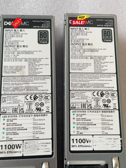 D1100E-S6 1100W Hot-swappable Power Supply R7525/R750XS/R750XA/R750 0J9N6W 0FR0KX