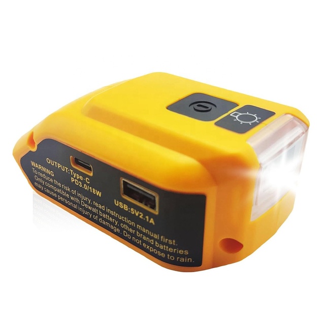 DCB090 Battery USB Charger Adapter for DeWalts 20V Battery DCB200 with USB Charger Type C and LED Lights for Work Camping Travel