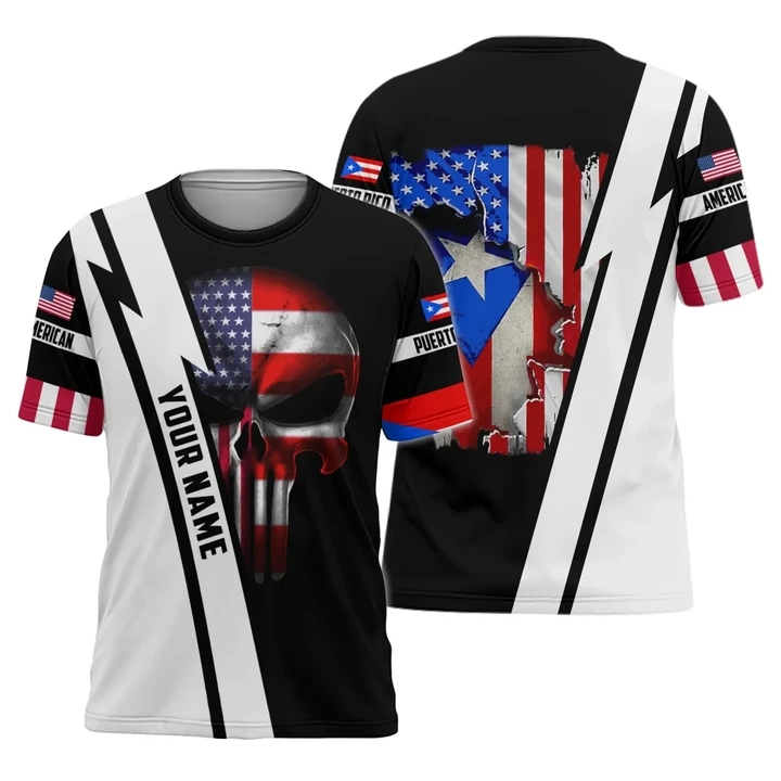Bandera de Puerto Rico blanco y negro abrigo de brazo camiseta webp