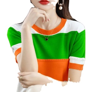 เสื้อยืดวินเทจขนาดใหญ่พิเศษของผู้หญิงเสื้อคอกลมแขนสั้นลำลองเสื้อสวมหัวเย็บปะต่อใหม่สำหรับฤดูร้อน - Product Image 1